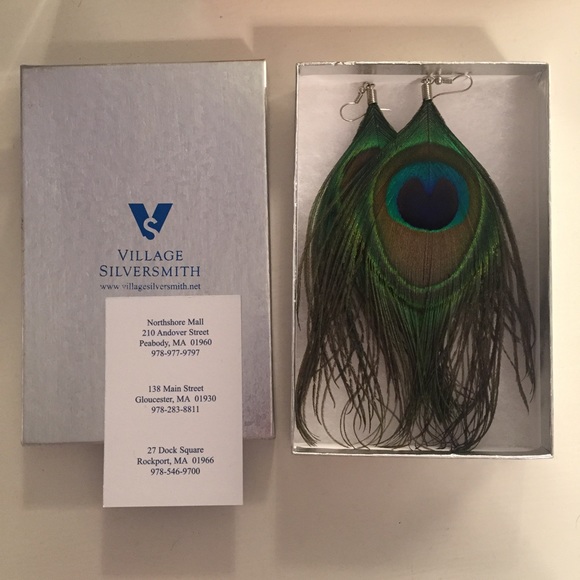 Genuine Peacock Feather Earrings - Picture 2 of 3